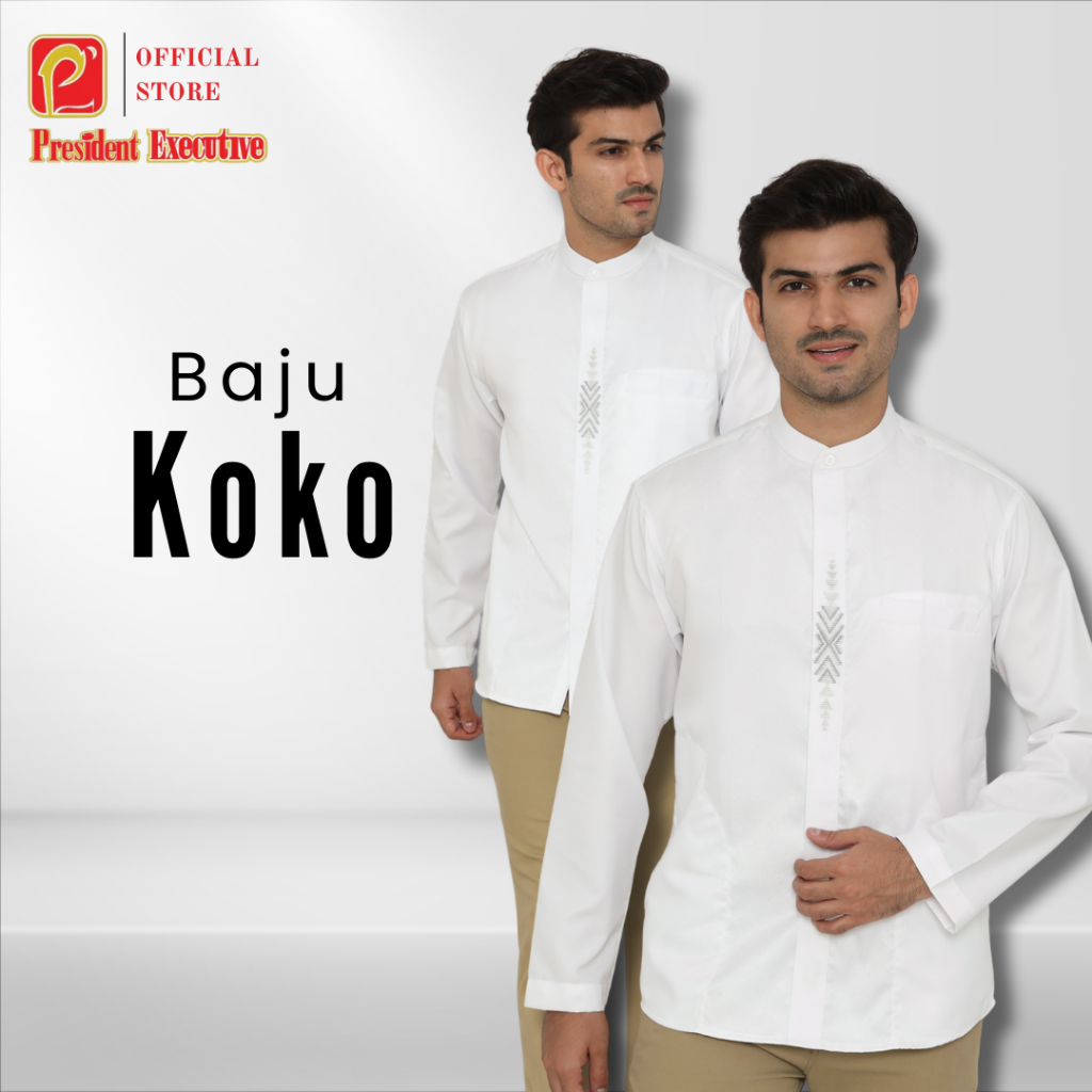 President Executive - Kemko Putih Lengan Panjang At Thoha Baju Koko Pria Dewasa Polos Kemeja Pria
