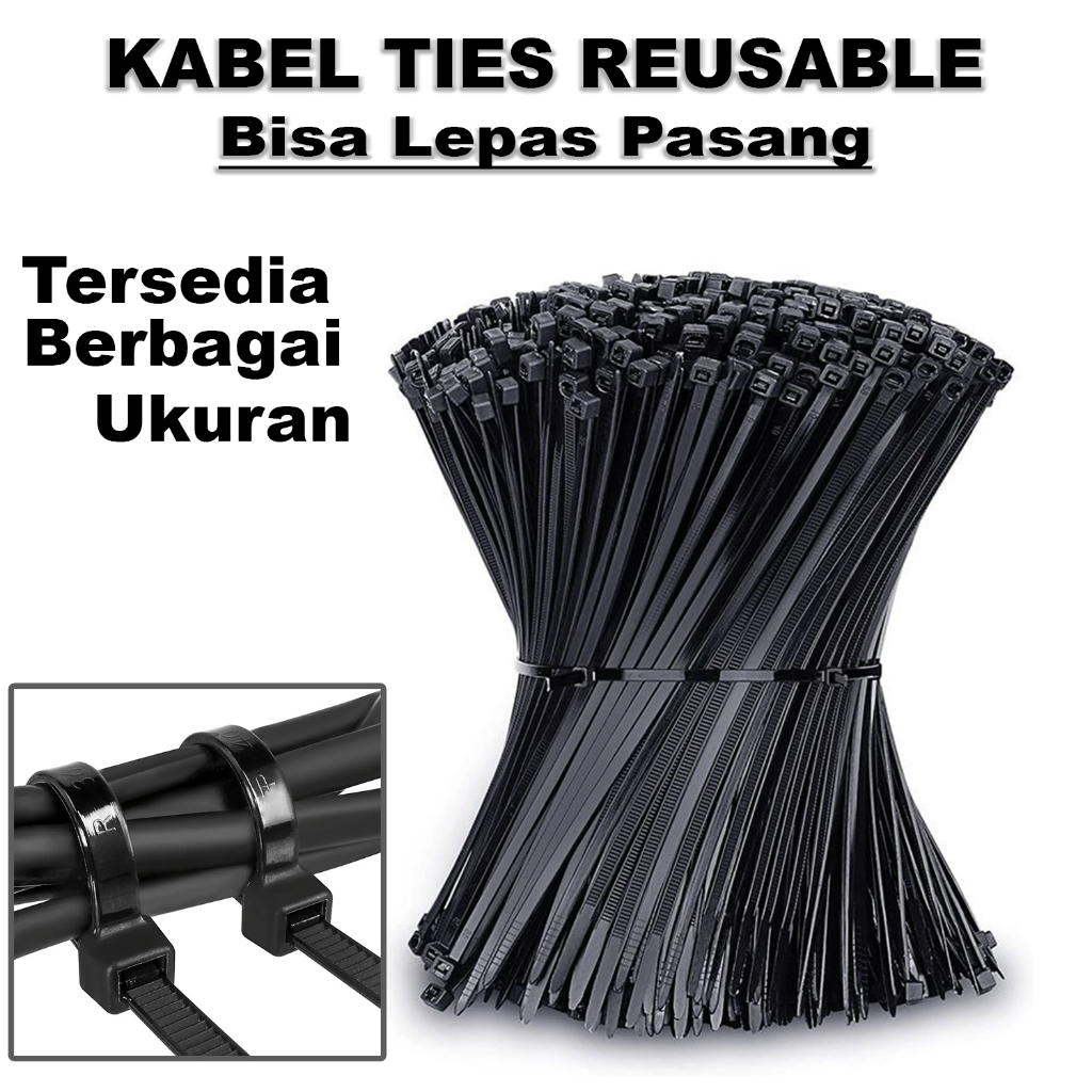 

[ 1000PCS ] Nylon Cable Ties Kabel Ties Reusable Organizer Ukuran 3x10cm 4x20cm 5x15cm 5x30cm