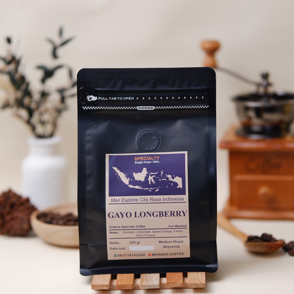 

Kopi Arabika Aceh Gayo Longberry 200g - Biji / Bubuk Kopi Manuka Coffee Roasted Beans
