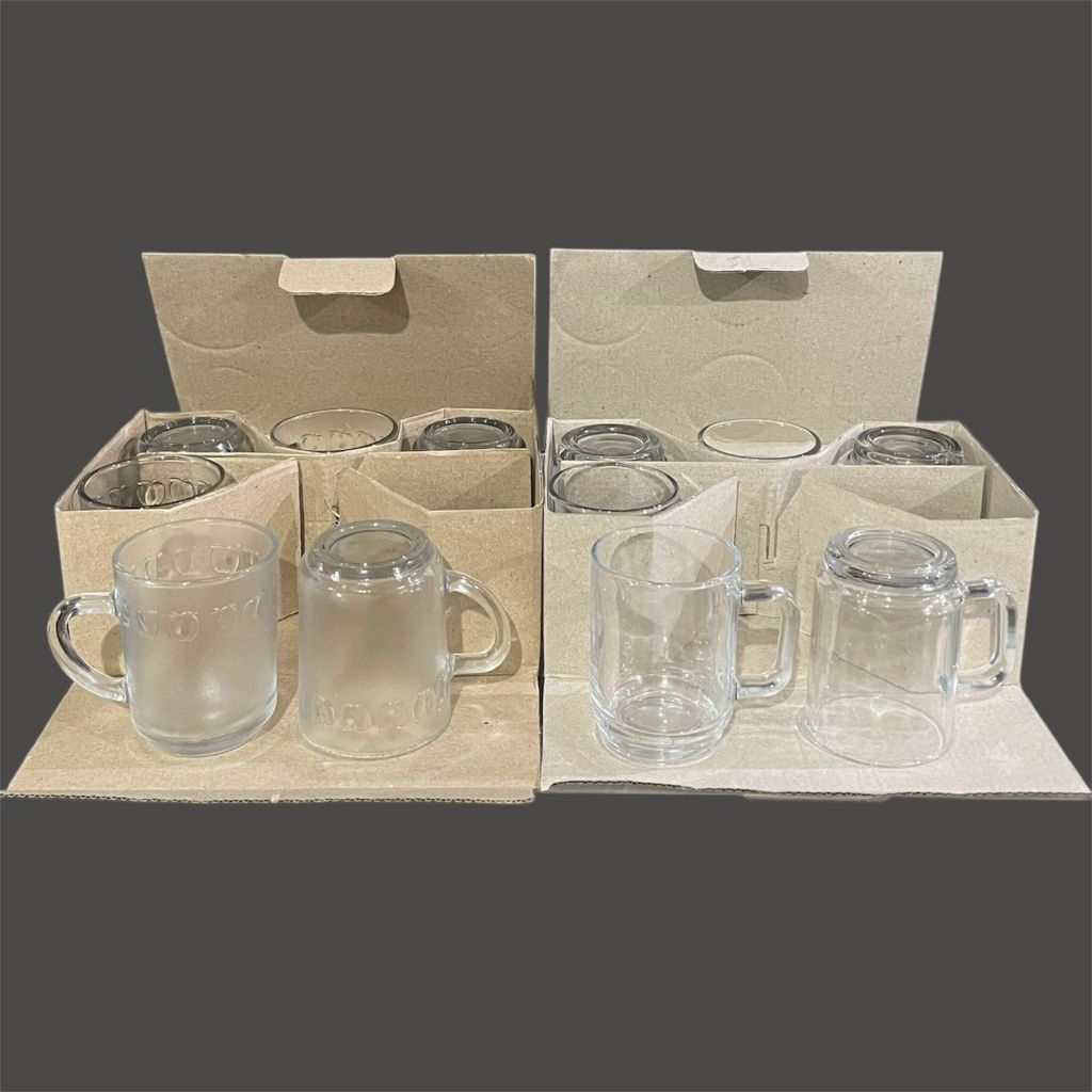 GELAS GAGANG KACA BERBAGAI MOTIF / GELAS KACA KOPI TEH / GELAS BELING HARGA PERKOTAK ISI 6PCS - MURA