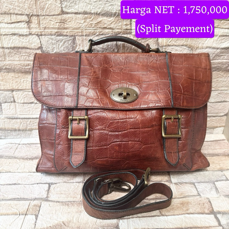 056 NET-Preloved Fossil Tas Laptop Croco (fullset)