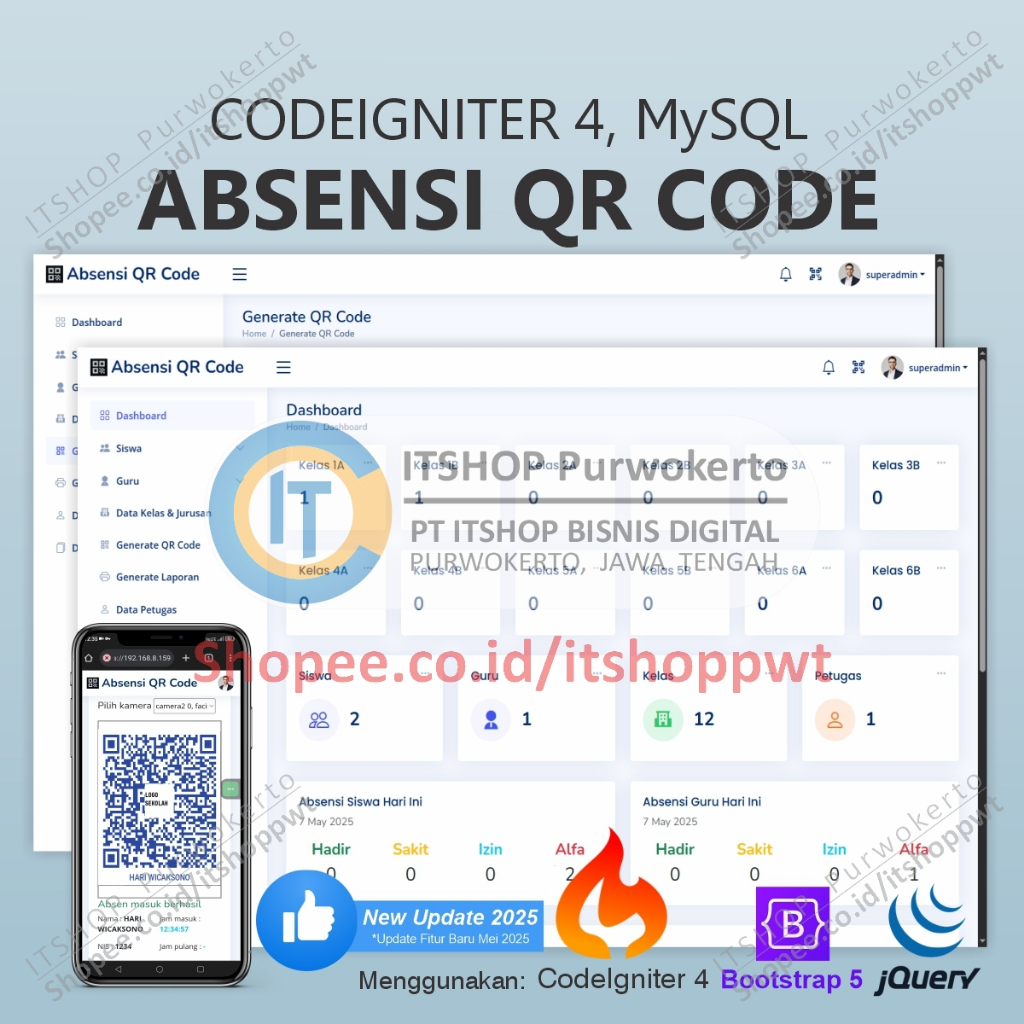 Source Code Aplikasi Web Absensi Sekolah QR Code Menggunakan Codeigniter 4