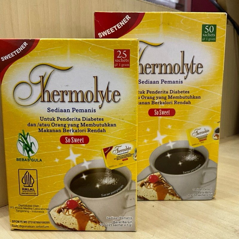 

thermolyte @ 1 gram Sediaan Pemanis Untuk Penderita Diabetes dan /atau Orang yang Membutuhkan Makanan Berkalori Rendah So Sweet BEBAS GULA