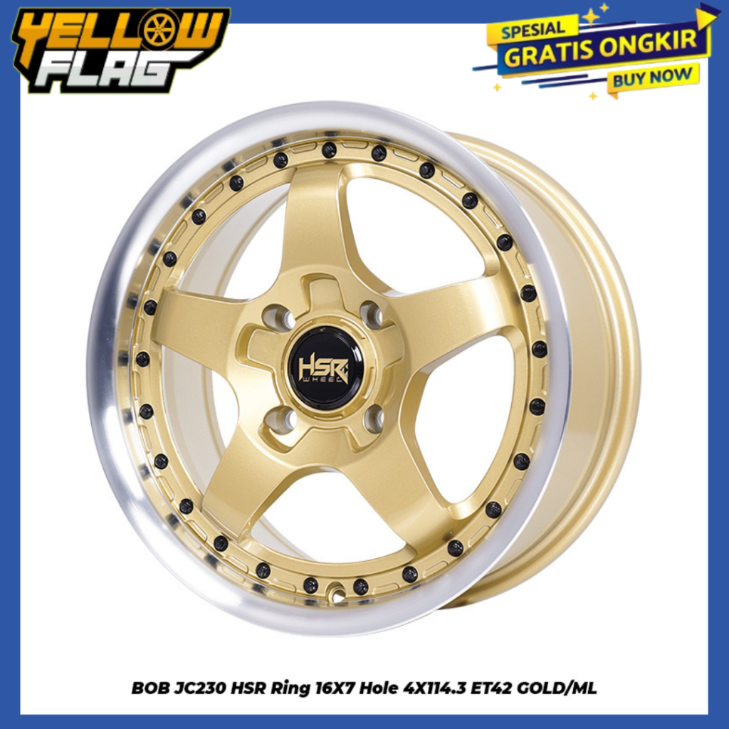 PROMO VELG MOBIL RACING RING 16 HSR BOB PCD 4X114,3 ET42 LEBAR 7 GOLD MACHINE LIP R16
