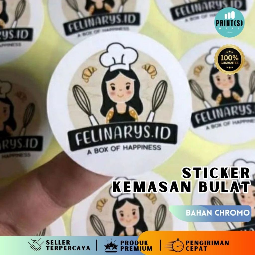 

Paket Stiker Kemasan bulat stiker bahan Cromo paket UKM hemat