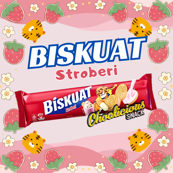 

BISKUAT Biskuit Sandwich Rasa Stroberi / Strawberry Snack / Makanan Ringan / Camilan @105 gram