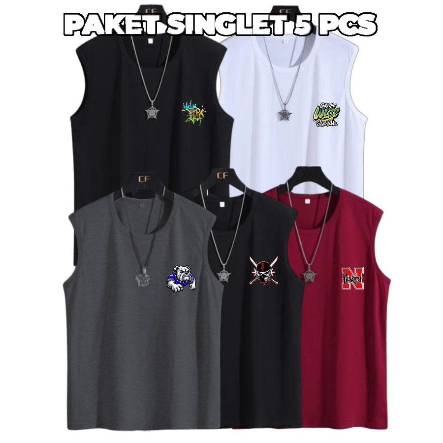 KAOS SINGLET KEREN ISI 5 PCS PRIA / PAKET SINGLET PRIA 5 PCS MURAH / ATASAN TANKTOP PRIA KEREN