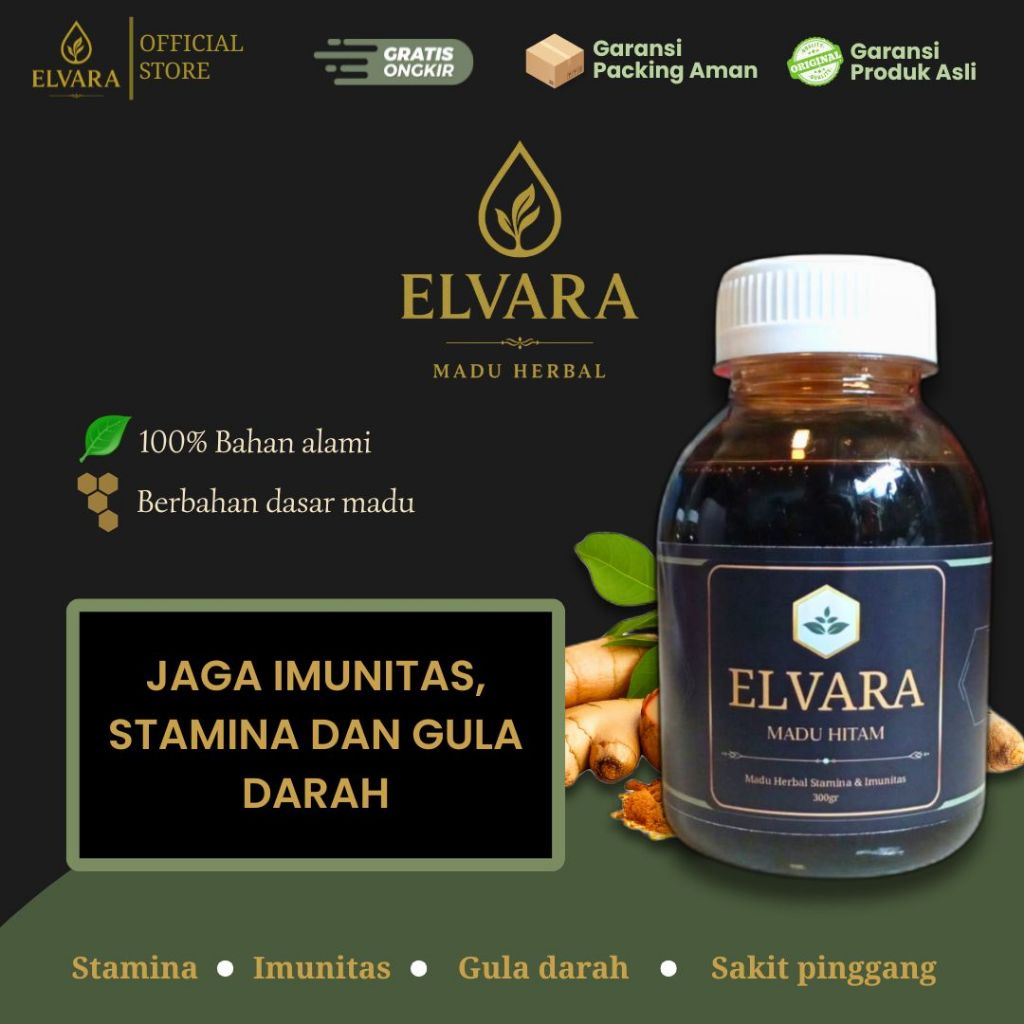 

[MADU HITAM PAHIT ELVARA] | Madu Herbal | Stamina | Habbatussauda | Daun Bidara | Sambiloto