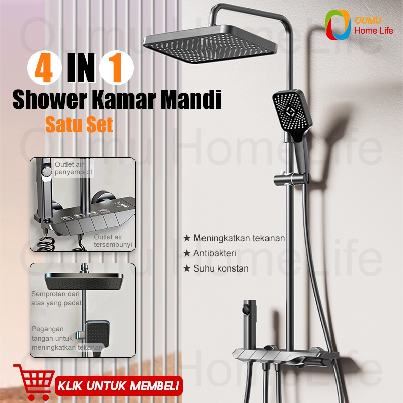 Shower Kamar Mandi Satu Set/Shower Panas Dingin Set Lengkap/Shower Tiang Set 4 in 1 Dengan Faucet