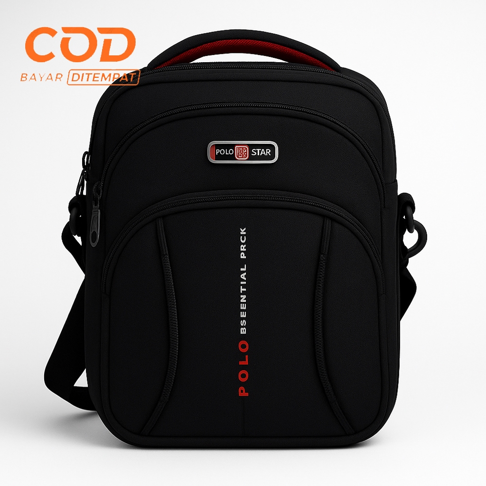 POLO STAR Tas Selempang Pria PS-01500 Tas Pria Tas Gadget Tas Fashion Tas Kurir Original - Black