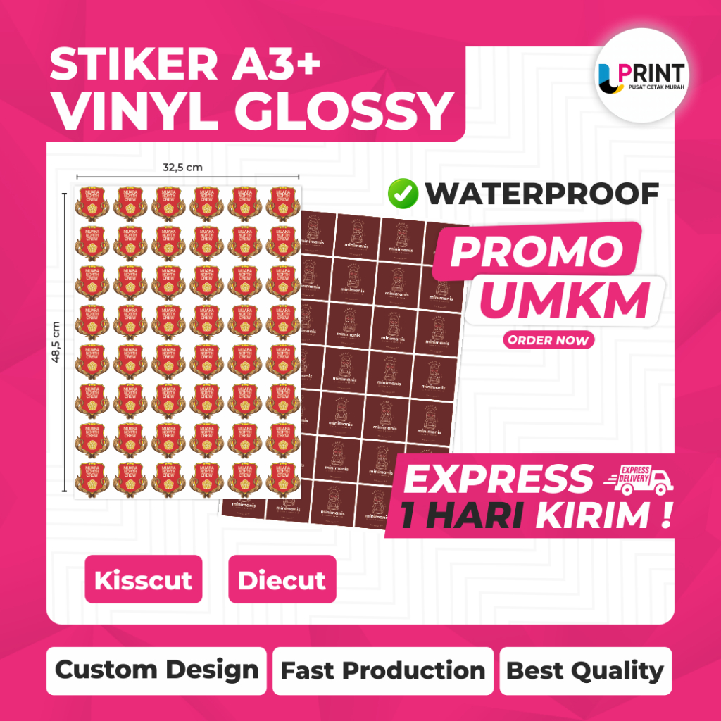

CETAK STIKER CUSTOM VINLY GLOSSY A3+ ( CETAK & CUTTING)