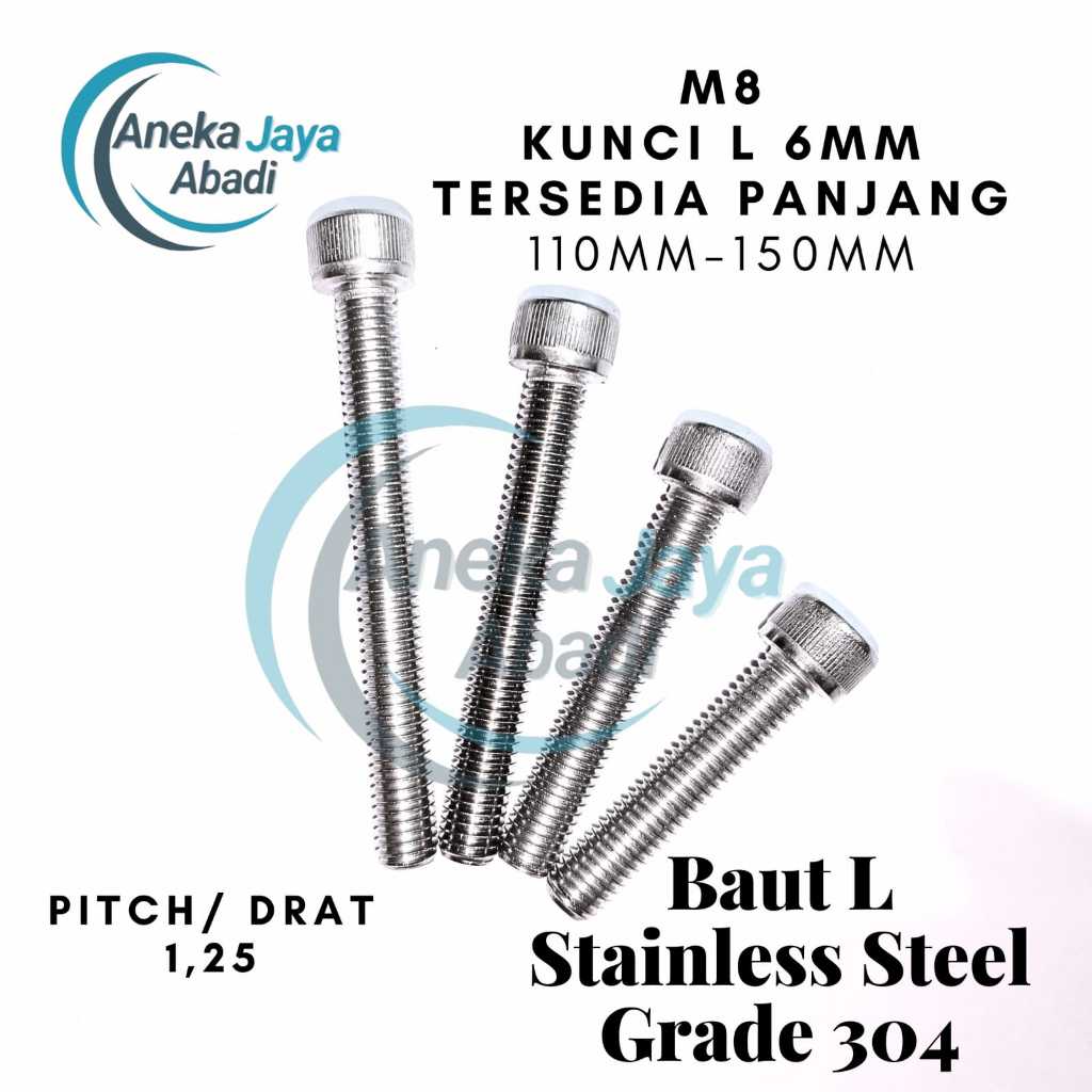 Baut L M8 SS304 Panjang 110mm - 150mm Baud L M8x110mm - M8x150mm Stainless Steel 304
