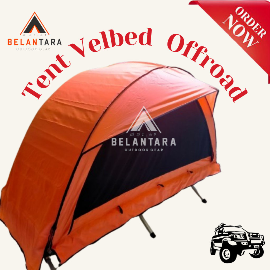 Tenda Velbed Fullset Orange Dengan Sablon DTF Waterproof Siap Pakai Velbed Belantara Tent Offroad 1 