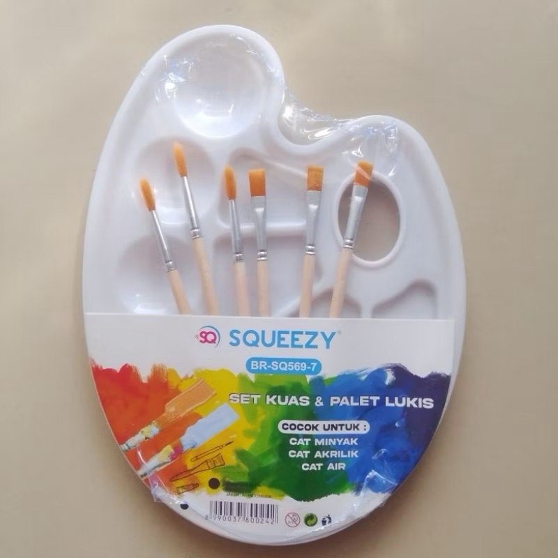 

SQUEEZY Set Kuas Cat Air / Painting Brush / Kuas Lukis Isi 6 Pcs + Palet