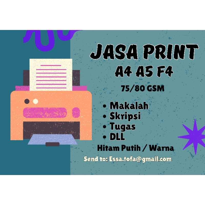 

Jasa Print Dokumen A4 A5 F4 | Hitam Putih / Warna | Bolak Balik | Cetak Cepat