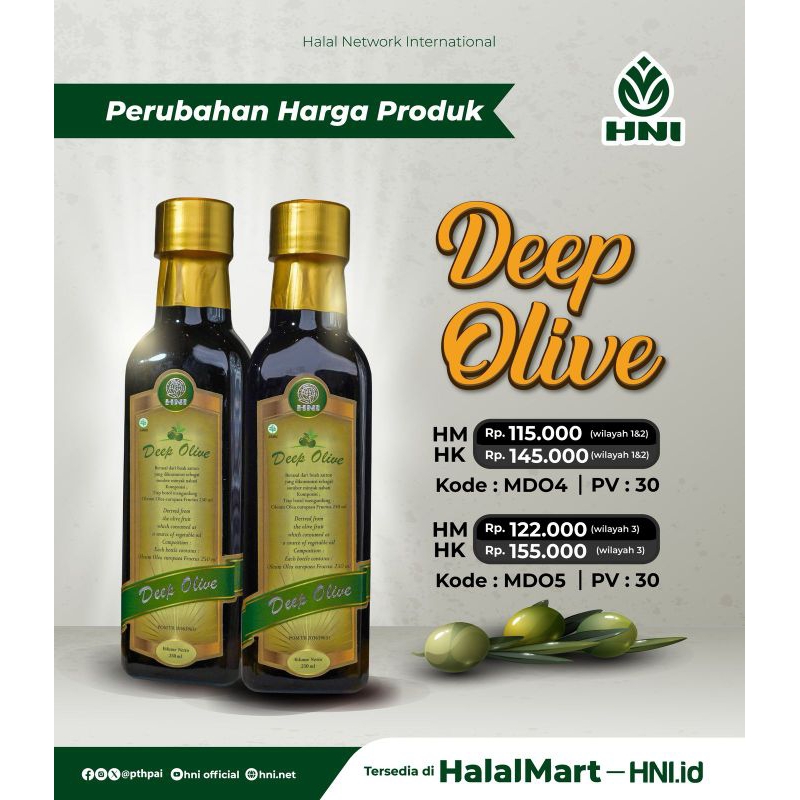 

Deep Olive minyak zaitun asli grade A HNI HPAI