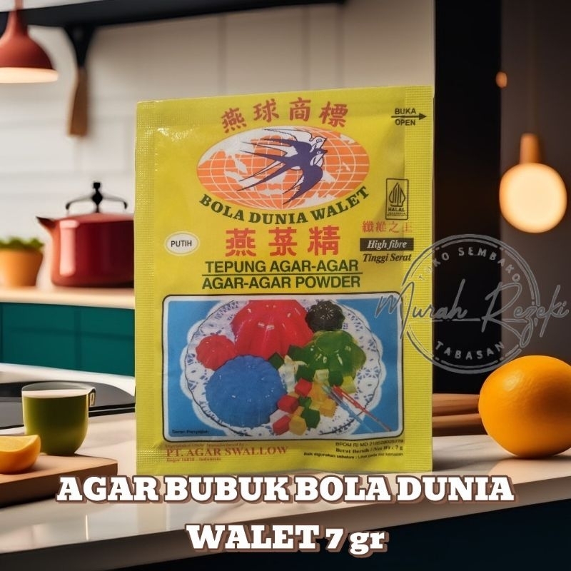 

Agar-agar Bubuk Bola Dunia Walet 7 gr Putih / Plain Jelly Powder Kenyal dan Lembut Tinggi Serat