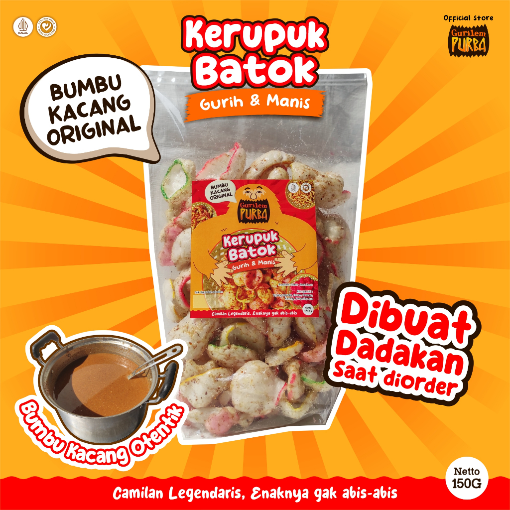 

kerupuk batok purba, kerupuk sangrai, dibumbui, dan dibungkus dadakan
