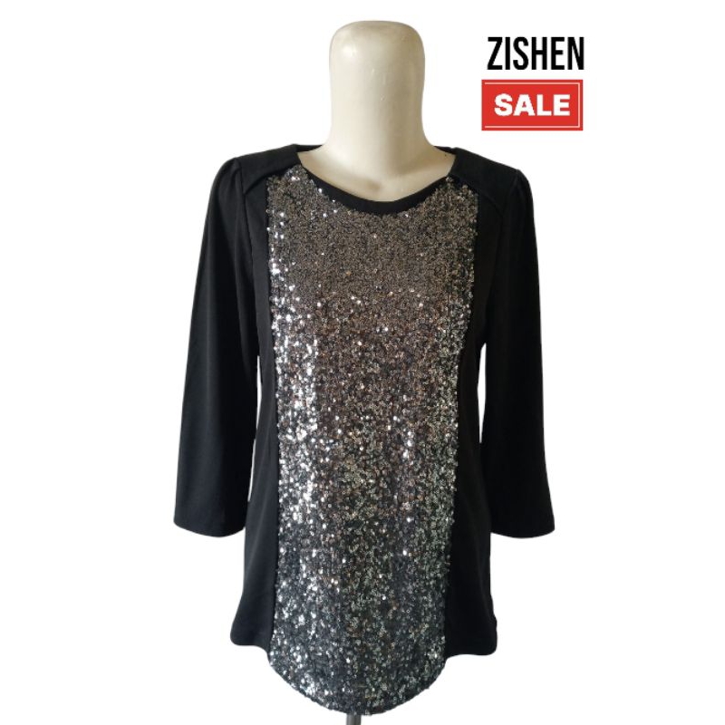 blouse hitam strecht tebal(zishen)newsale