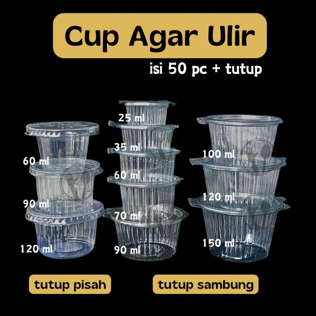 [ISI 50 PC DENGAN TUTUP] cup ager 120ml cup agar-agar ulir polos cup plastik gelas cup puding 90ml +