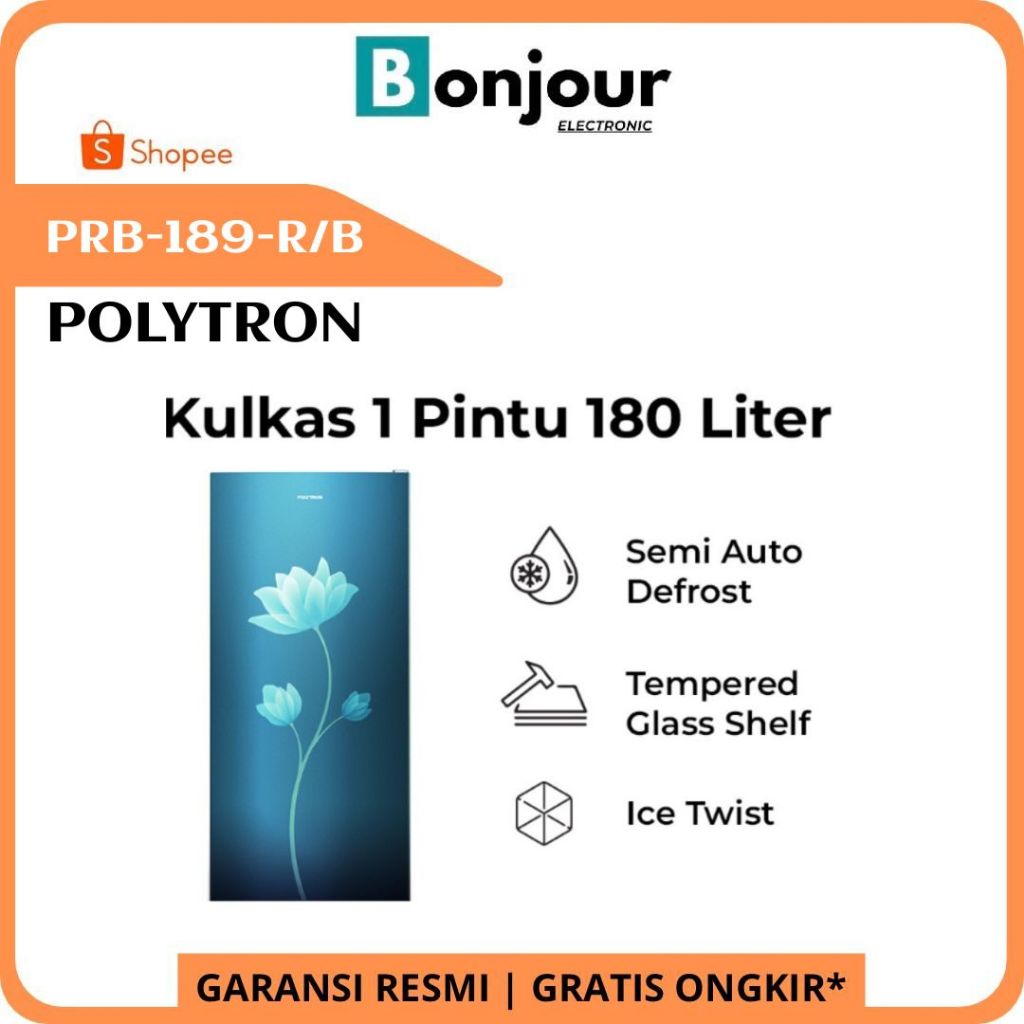 Kulkas Polytron PRB-189-R/B 180 Liter Kulkas 1 Pintu Polytron Metal Door PRB189