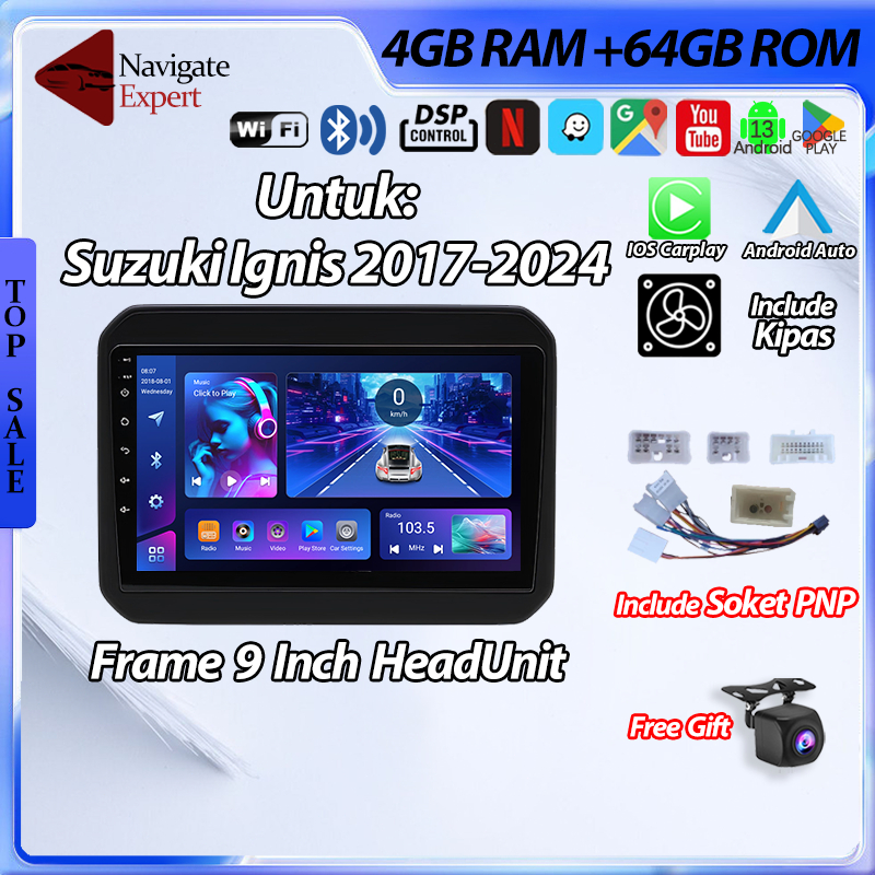 【Suzuki Ignis 2017-2024】8GB+128GB Head Unit Android 13 Mobil 9inch IPS Screen Termasuk Frame / Soket