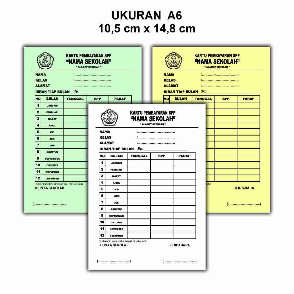 

Kartu SPP / Kartu Iuran Sekolah TK KB RA MI SD DLL