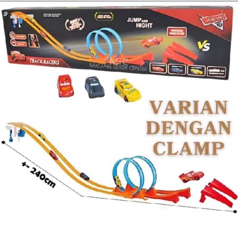 KIDZOONAA - TRACK RACING CARS MCQUEEN MAINAN ANAK MOBIL BALAP SELUNCURAN 3 JALUR LAUNCHER LINTASAN B