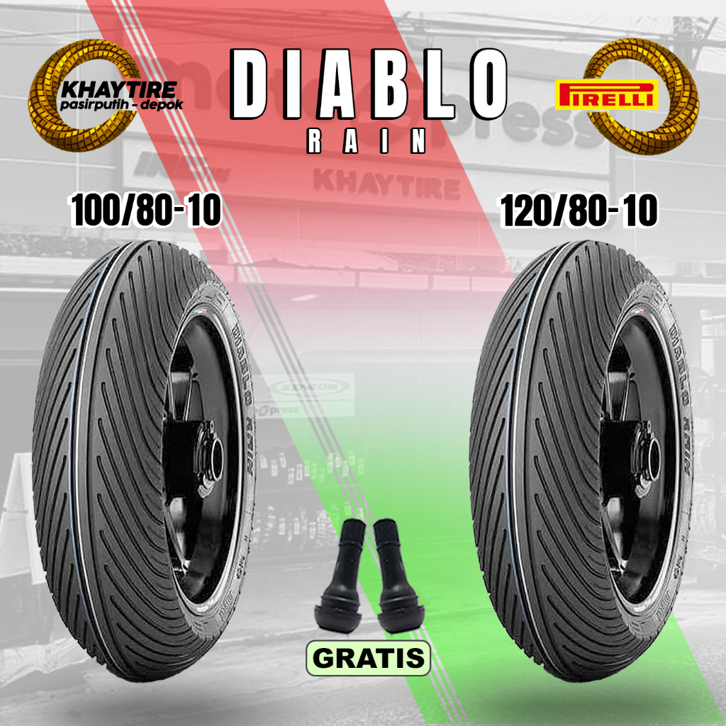SEPASANG Ban Motor PIRELLI DIABLO RAIN 100/80 120/80 Ring 10 Tubeless