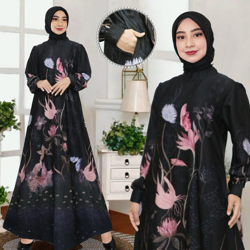 DANIA DRESS |Jumbo Ready |Gamis Motif Silk Premium/Gamis pesta Silk Premium /Gamis Semi sutra /Busui