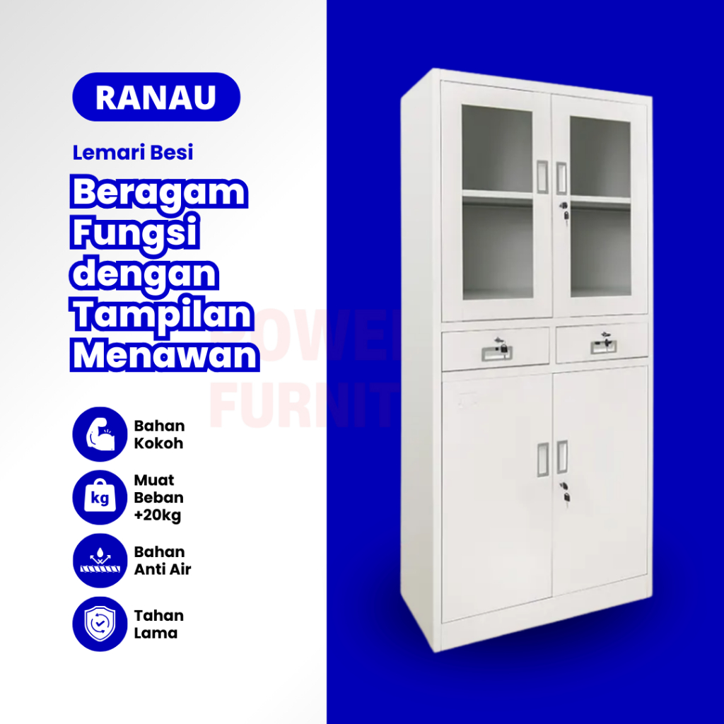 Lemari Kaca Besi RANAU – Lemari Besi 2 Pintu | Lemari Besi Arsip | Lemari File Besi