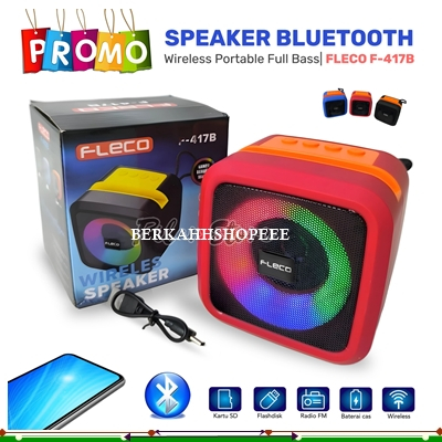 Speaker Bluetooth Wireless Full Bass Fleco F 417B Radio USB TF Card