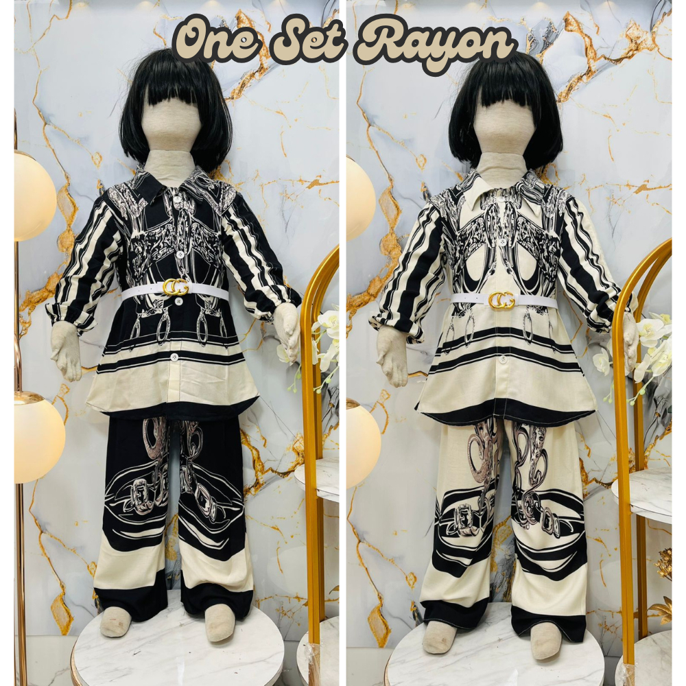 One Set Rayon Motif Terbaru Anak Perempuan Usia 3-10 Tahun Bahan Rayon Import / Setelan Rayon Premiu