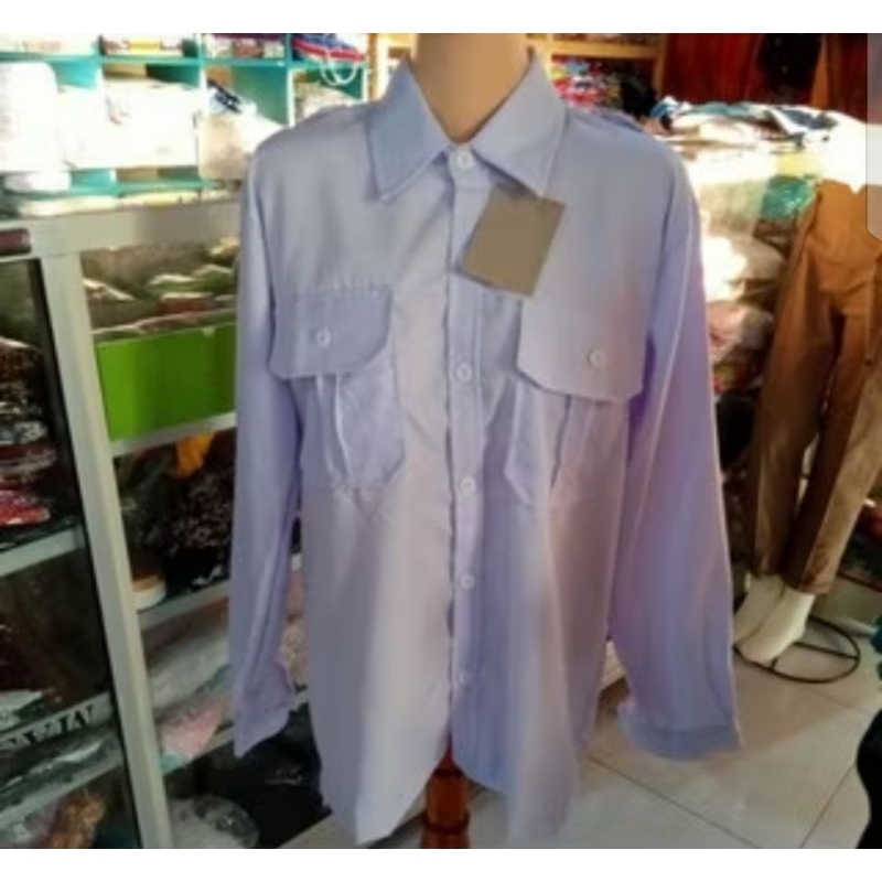 kemeja panjang pdh wanita / pdh putih lengan panjang wanita / kemeja panjang putih saku dua perempua