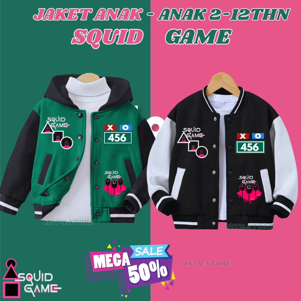 JAKET SQUID GAME  BASEBALL & VARSITY HOODIE ANAK SQUID GAME UNISEX  ANAK LAKI LAKI PEREMPUAN  USIA 2