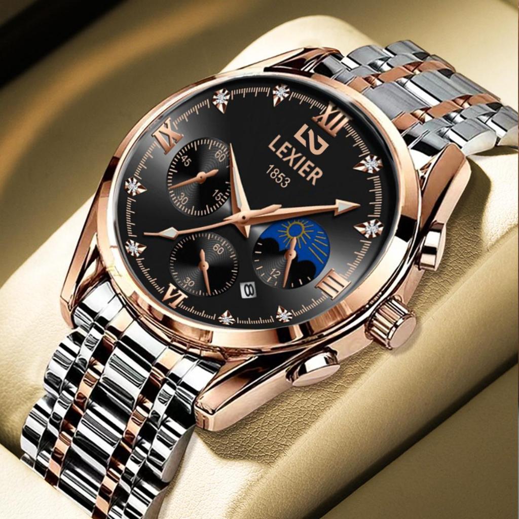 Matagos Jam Tangan Pria Iced Out Ori Tahan Air Diamond Luxury Stainless Steel Kalender Aktif JXR-02