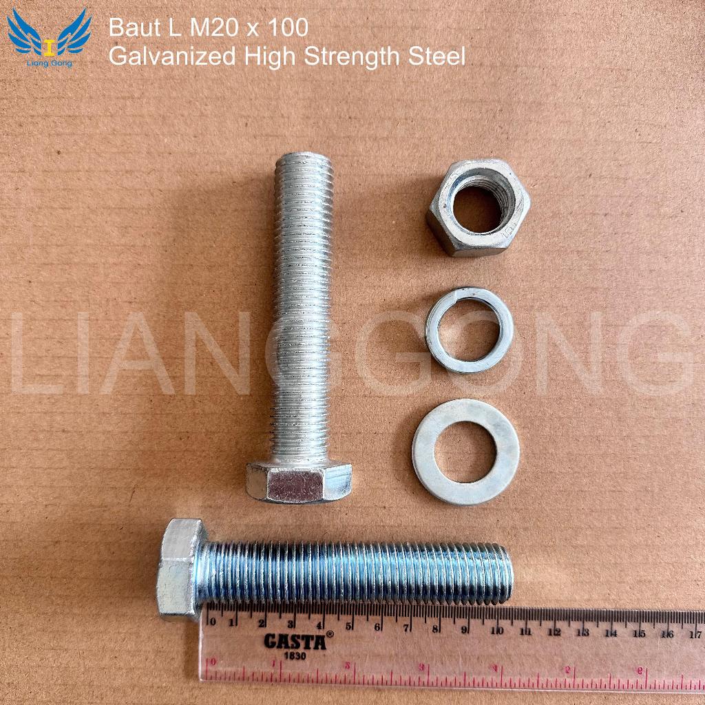 Baut Mur Putih BMP M20 X 100 MM Galvanis | Grade 4.8
