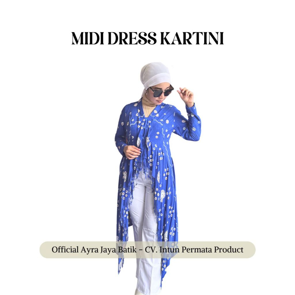 Ayra Jaya | Midi Dress Batik | Blouse Tunik Jumputan Handmade | Blouse Kartini Jumputan Rumbai | Tun