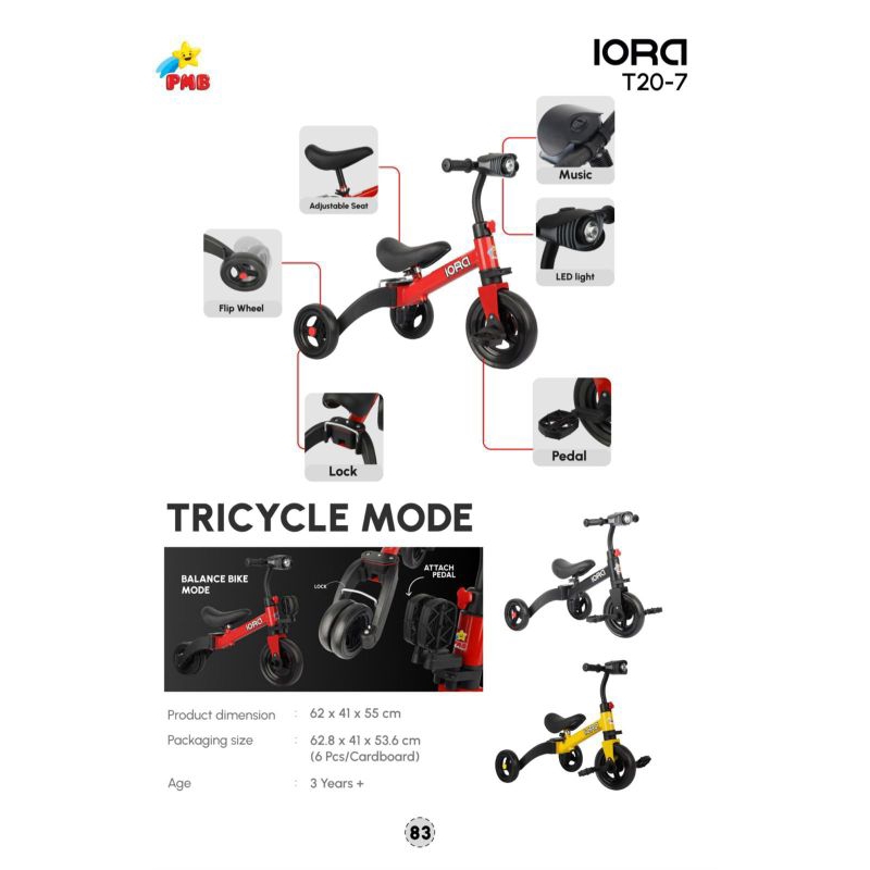 sepeda anak roda 3(balance bike 3in1) PMB Nuwa T20-5