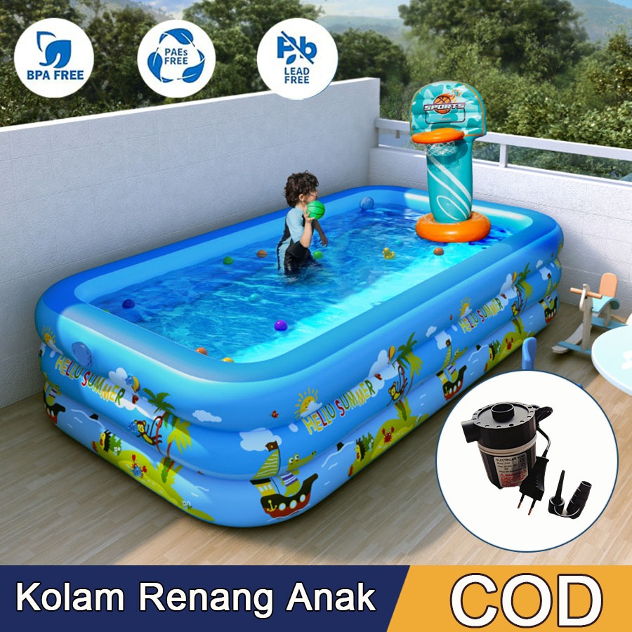Kolam Renang Anak Jumbo 3 Meter 3-Ring Kolam Renang Anak Pompa Portable Kolam Berenang Anak
