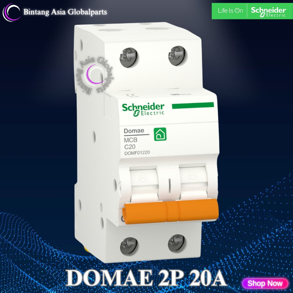 MCB 2p 20a Schneider Domae Original / MCB 2 Phase 20 Ampere DOMF01220 / MCB 2 Pole 20a New Domae