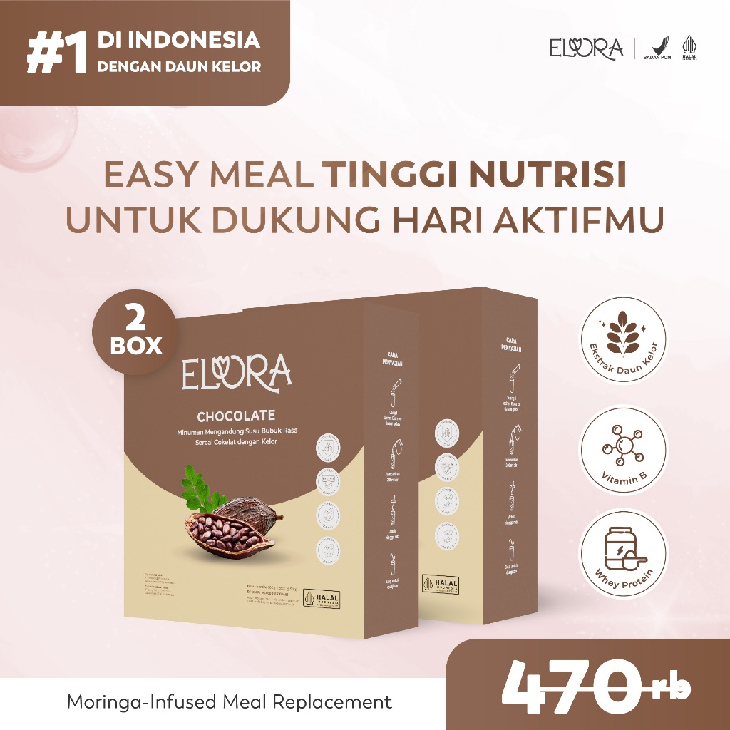 Moringa-Infused Meal Replacement - Paket Hemat 2 Box (24 Sachet) | Susu Sereal Rasa Cokelat | Minuma