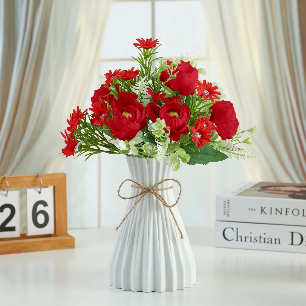 Set Bunga Plastik dan Vas Bunga Hias Plastik Kamar Kado Ulang Tahun Cewek Hiasan Meja Aesthetic