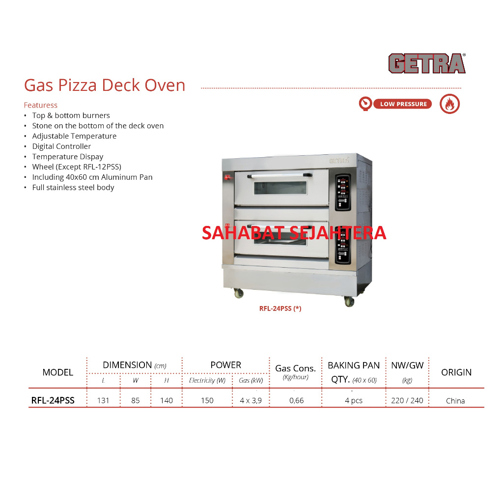 GETRA Gas Pizza Deck Oven RFL-24PSS – Oven Gas Pizza Komersial Stainless Steel Hemat Gas