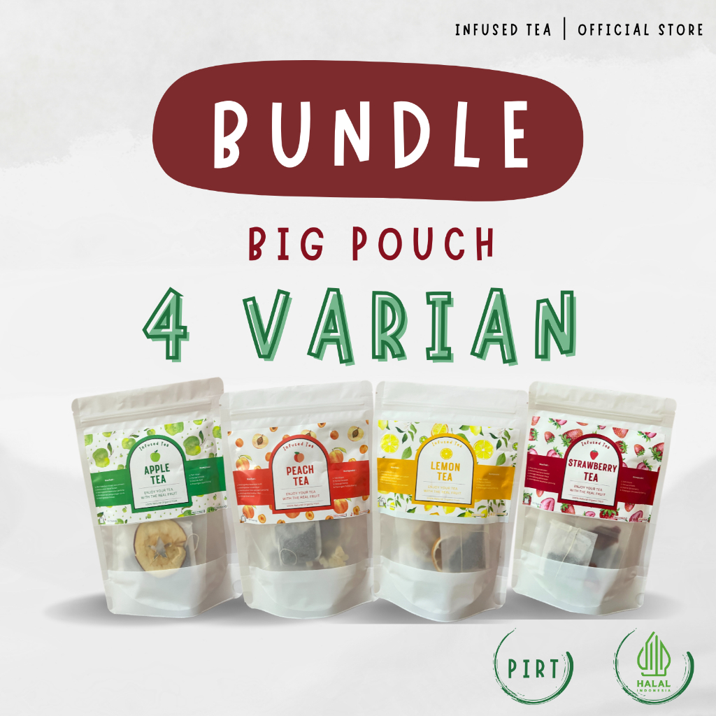 

[Infused Tea] BUNDLE isi 4 Big Pouch Teh Buah Lemon, Peach, Strawberry, Apple + Buah Lemon, Peach, Strawberry, Apple Kering | Teh Herbal Segar & Sehat cocok untuk Diet & Detok Alami | (BIG POUCH)