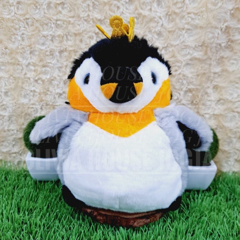 Boneka Penguin Abu Mahkota Dada Putih Boneka Penguin Leher Oren Boneka Penguin Chubby