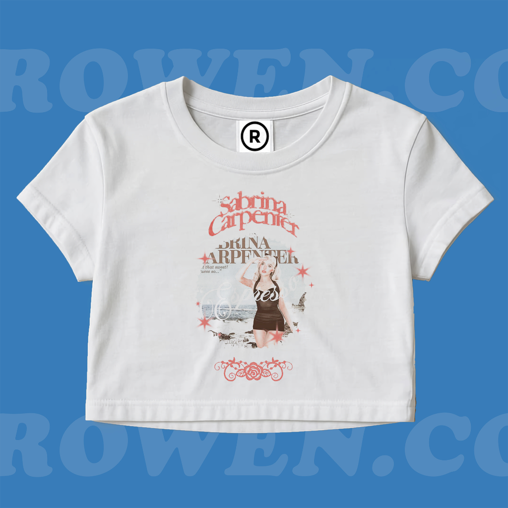 ROWEN.CO | CROP TOP SABRINA CARPENTER POSE | GRUNGE | CROPTOP PUTIH | CROP TEE SLIM FIT STYLE Y2K VI