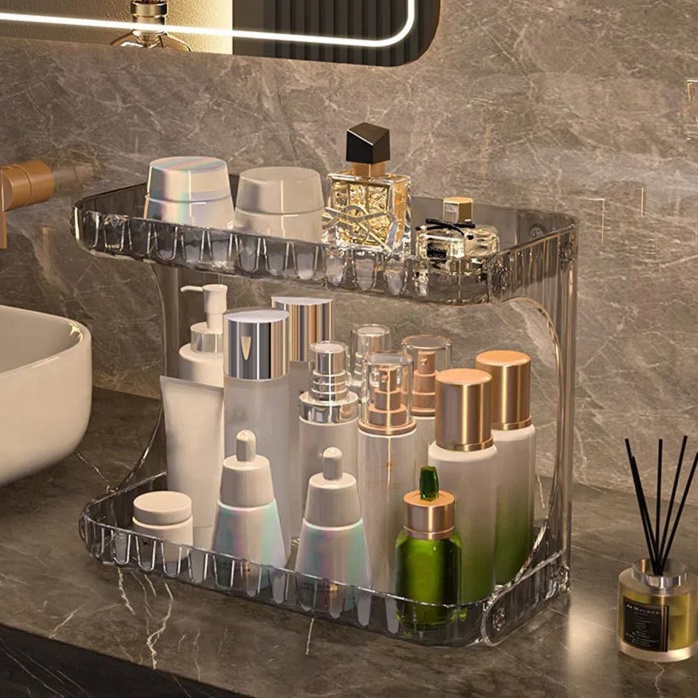 KODE V8F LOOOOPY Rak Kosmetik Acrylic 2 Tingkat Serbaguna Rak Penyimpanan Multifungsi  Make Up Organ