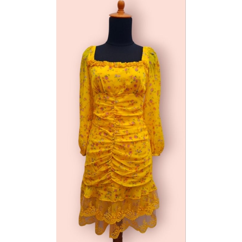 Yellow Floral Shabby Kawaii Lolita Dress Brand From Axes Femme Ori 100%