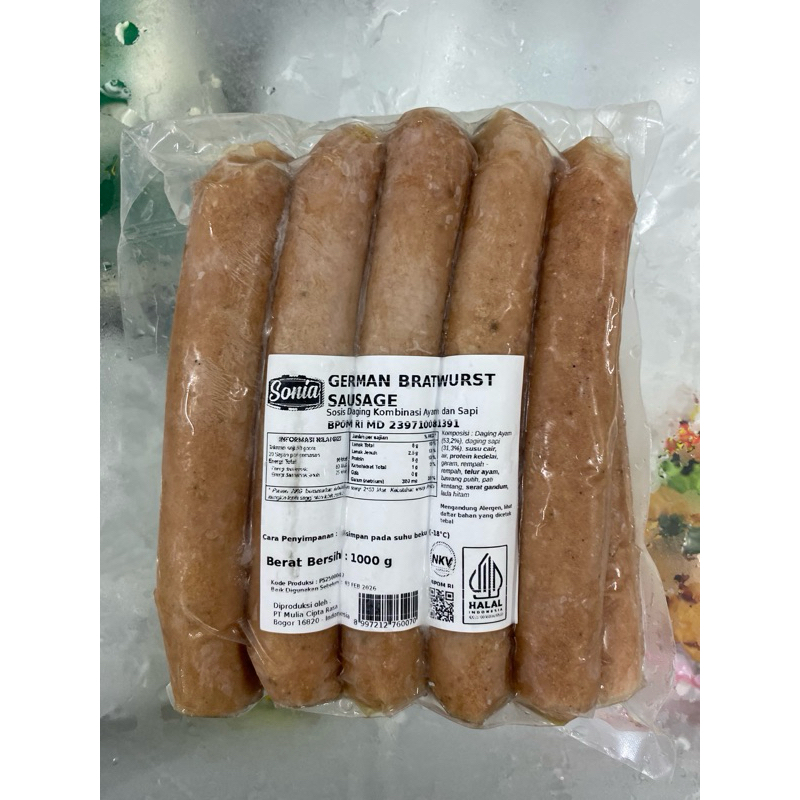 

SONIA German Bratwurst Sosis Bratwurst Sapi Kombinasi Jumbo Isi 10pcs [1kg]